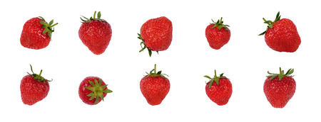 Set of fresh natural red strawberries isolated on white background.の写真素材