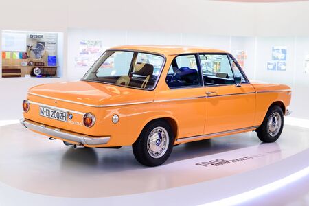 Munich, Germany, April 19, 2016 - BMW 2002 ti at museum of BMW.The BMW New Class (German: Neue Klasse) was a line of sedans and coupes produced by German automaker BMW between 1962 and 1977.のeditorial素材