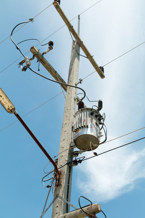Transformer and power lines on electric pole