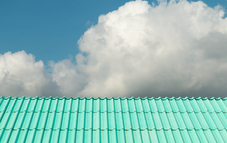 Architectural detail of metal roofing on commercial constructionの写真素材