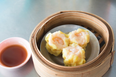 Chinese Streamed Dumpling in Bamboo Basketの写真素材