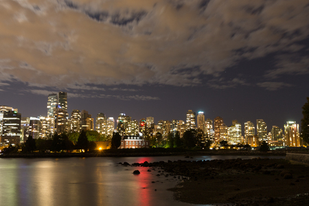 Vancouver at night viewed from the Stanley Parkの写真素材