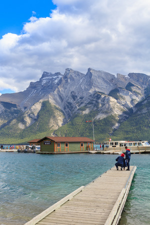 Banff, Alberta / Canada - October 06 2017: Boat dock at Lake Minnewankaのeditorial素材