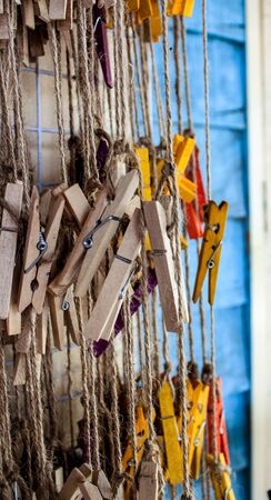Clothespin clamps together a bunch.の写真素材