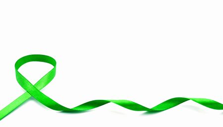White Banner with Organ Transplant and Organ Donation Awareness Realistic Green Ribbon.の写真素材