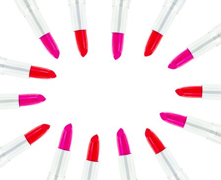 lipstick over color white background and print mouth kiss make up and cosmetic conceptの写真素材