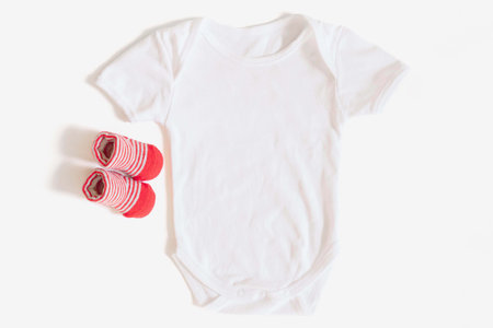 Newborn baby clothing on white background,Top view, flat lay.の写真素材