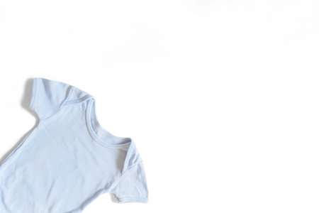 Newborn baby clothing on white background,Top view, flat lay.Copy space for textの写真素材