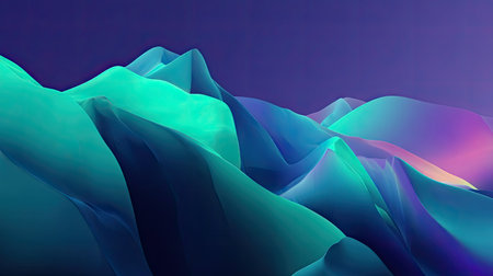 This stunning abstract digital landscape features flowing waves in turquoise and purple against a gradient sky. Perfect for backgrounds and creative projects.の素材