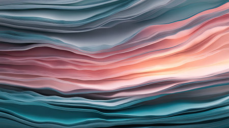 This abstract image features layered waves of paper-like texture in beautiful shades of blue, pink, and gray, designed to enhance modern visual compositions and aesthetics.の素材