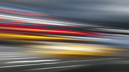 An abstract representation of motion blur showcasing vibrant colors and dynamic lines. This image captures a sense of speed and energy in a modern environment.の素材