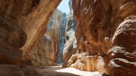 Experience the captivating beauty of a serene canyon landscape featuring dramatic rock formations and a clear blue sky, perfect for outdoor adventures and exploration.の素材