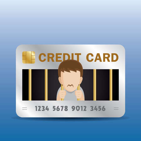 the man is in credit card debt. he feels like he is living in a prison.のイラスト素材