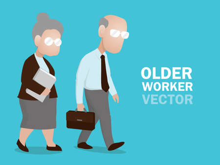 elderly office workers is walking illustration vector. Senior employee cartoon character.のイラスト素材