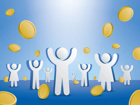 People are getting money from Universal basic income policy. 3D illustration vector.のイラスト素材