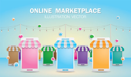 online shop or online market illustration vector.のイラスト素材