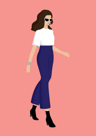 chic woman is walking. fashion character illustration vector.のイラスト素材