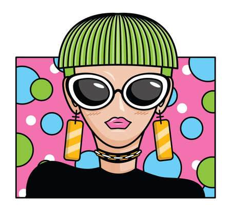 Fun and colorful fashion illustration vector of fierce woman.のイラスト素材