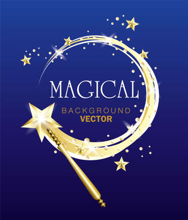 golden magic wand with star on night background.のイラスト素材