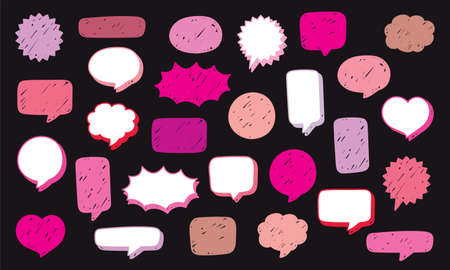 cute speech bubble in doodle style vector set for girly artwork.のイラスト素材