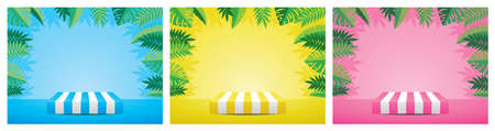 Summer display stand with summer leaves background 3D illustration vector.のイラスト素材