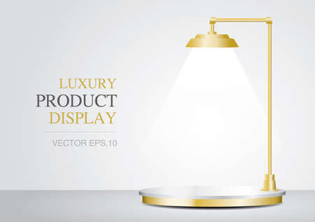 luxury gold podium with lamps 3D illustration vector for putting your object.のイラスト素材