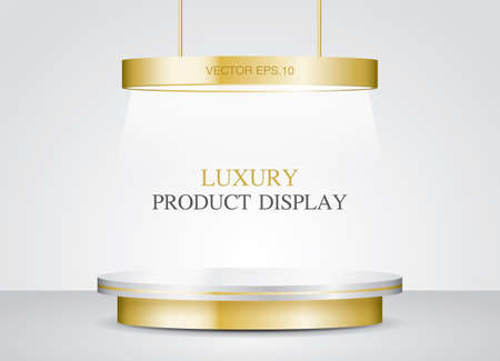 Empty luxury golden product podium with golden ceiling light 3d illustration vector for putting your object.のイラスト素材