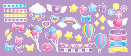 sweet pastel girly stuff vector collection for decorating your cute artworkのイラスト素材