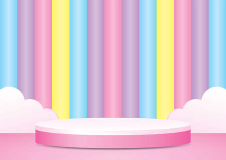 cute circle pink podium display with colorful pastel wall 3d illustration vector for putting your objectのイラスト素材