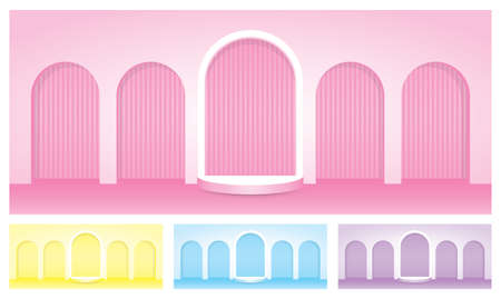 sweet pastel arch wall with semicircle display step 3d illustration vector background collection for putting your objectのイラスト素材