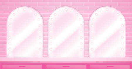 cute pink pastel dressing table background 3d illustration vector consists of light bulb mirrors and tabletop for putting your objectのイラスト素材