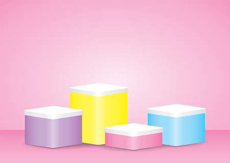 cute sweet colorful pastel product display box set 3d illustration vector for putting your object on pink wall and floorのイラスト素材