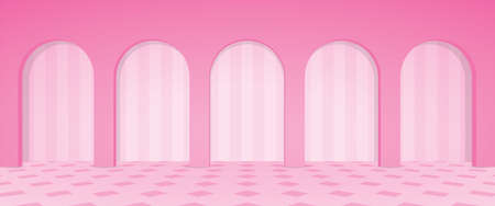 fashionable sweet pastel pink arch wall scene background 3d illustration vectorのイラスト素材