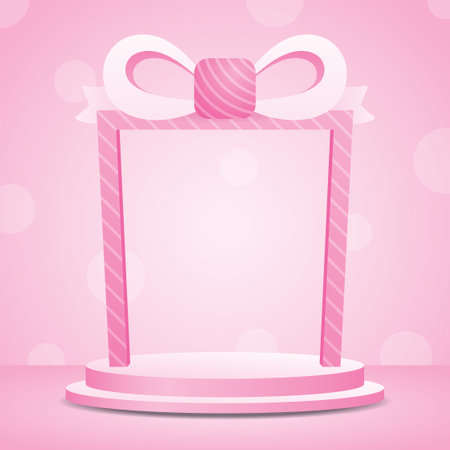 cute gift box arch with podium display in sweet pink pastel color theme 3d illustration vector for putting objectのイラスト素材