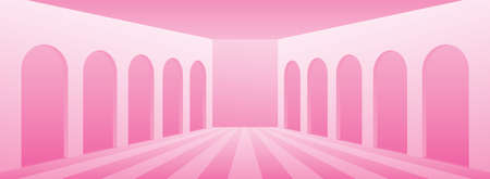 sweet pastel pink wide corridor background scene 3d illustration vectorのイラスト素材