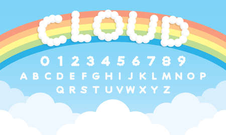 cute cloud alphabet illustration vector with sweet rainbow backgroundのイラスト素材