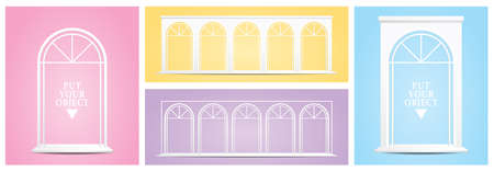 beautiful white classic style arch backdrop stage 3d illustration vector collectionのイラスト素材