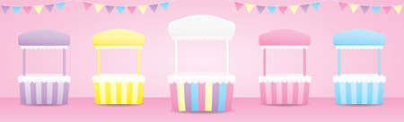 cute sweet pastel pop up store booth collection 3d illustration vectorのイラスト素材