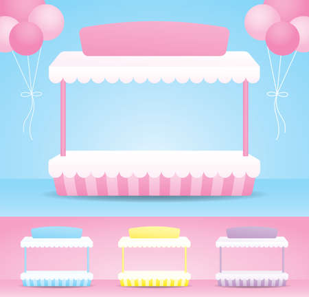 cute girly pastel counter display with awning 3d illustration vector collection for putting objectのイラスト素材
