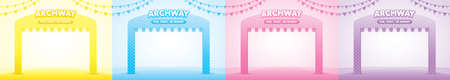 cute pastel girly archway entrance 3d illustration vector collection with triangle rail flag graphic element for fair or event or market advertising artworkのイラスト素材