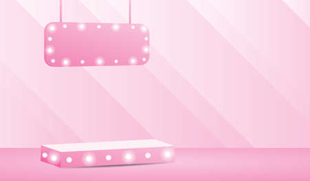 pink light bulb podium display with hanging sign 3d illustration vector for putting your obectのイラスト素材