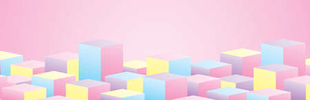colorful pastel square product display podiums 3d illustration graphic vector for putting object on sweet pink backgroundのイラスト素材
