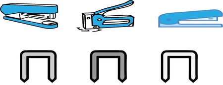 set of paper clips and staple isolated on white backgroundのイラスト素材