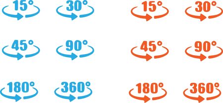 Set of angles 15,30,45,90, 180 and 360 degrees icon isolated on white backgroundのイラスト素材
