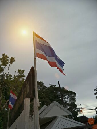 Flag of Thailand decorated at the railway station