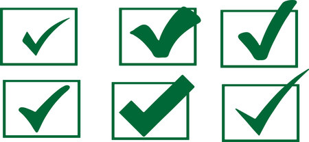 Check mark icons set. Green check mark symbols isolated on white background.のイラスト素材