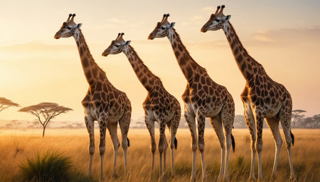 Group of giraffes in Serengeti National Park, Tanzania  ai generated.âThis image was created using generative artificial intelligence toolsの素材