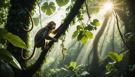 Monkey in the rainforest, Borneo, Malaysia.   ai generated.âThis image was created using generative artificial intelligence toolsの素材