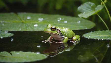 European tree frog (Hyla arborea) sitting in water ai generated.âThis image was created using generative artificial intelligence toolsの素材