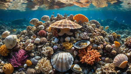Underwater view of a tropical coral reef with fish and shellfish  ai generated.âThis image was created using generative artificial intelligence toolsの素材